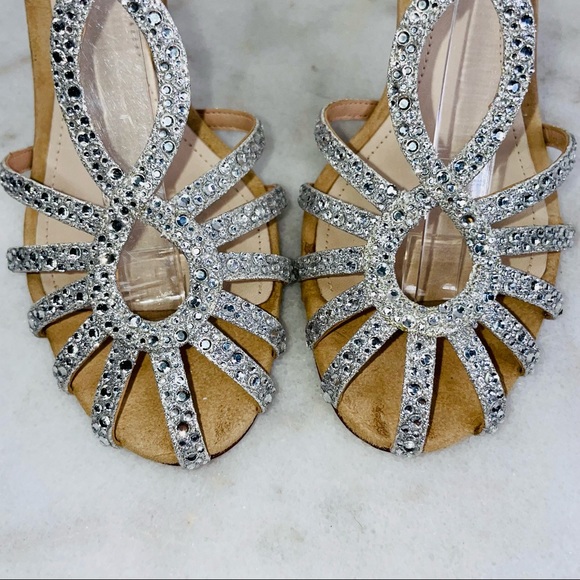 Schutz Silver Glitter Embellished Stones Caged Heel Sandal - Picture 8 of 10